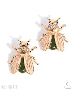 Creative Novelty - Multi Paparazzi Gold and Olive Green Beetle Post Earrings
